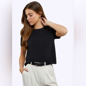 Cuts Clothing women’s Curve-Hem T-Shirt Crew, black  X LARGE